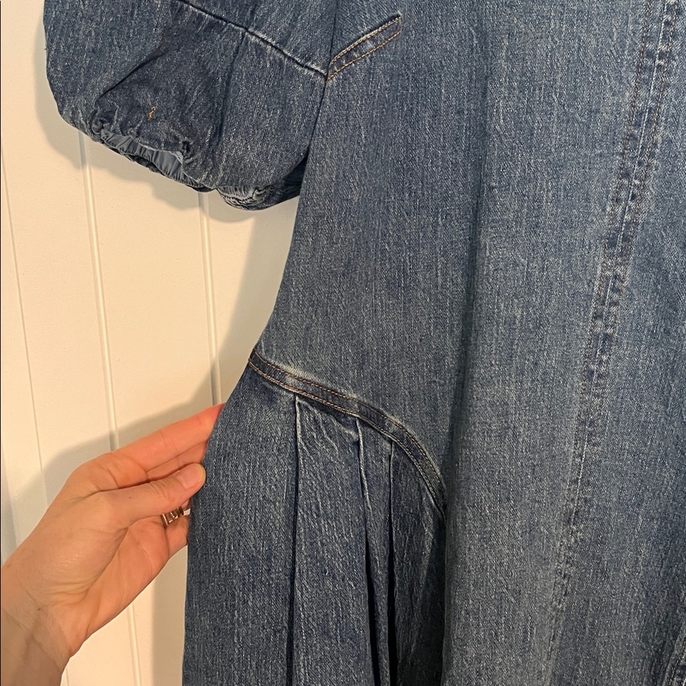 Anthropology Blue Denim Midi western Dress with Open Back and Pockets! - Picture 10 of 10